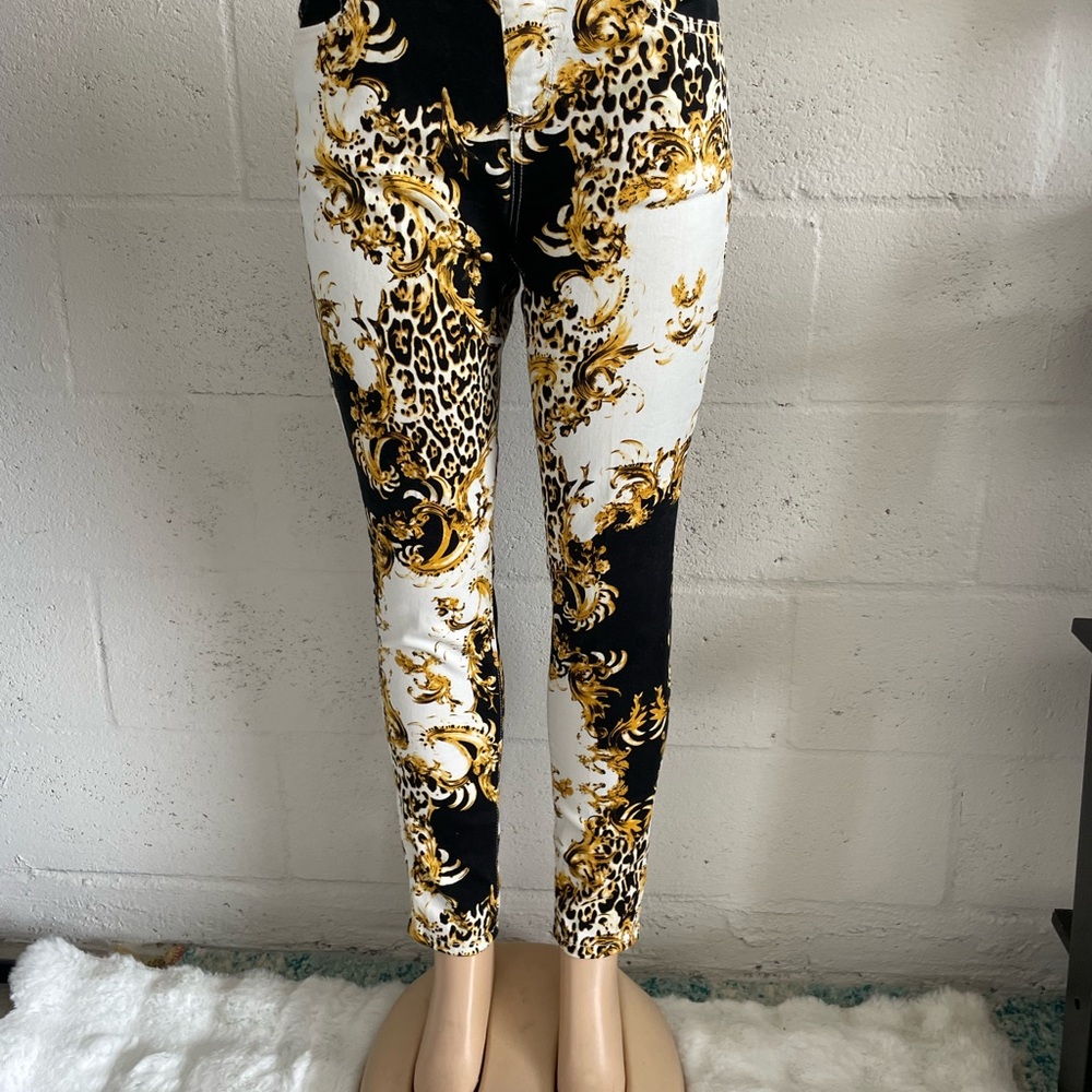 Elegant Black and Gold Patterned Women's Pants